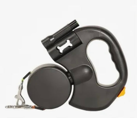 Lesă Dublă Câini cu 2 Curele Automate Rotabile cu Lumină